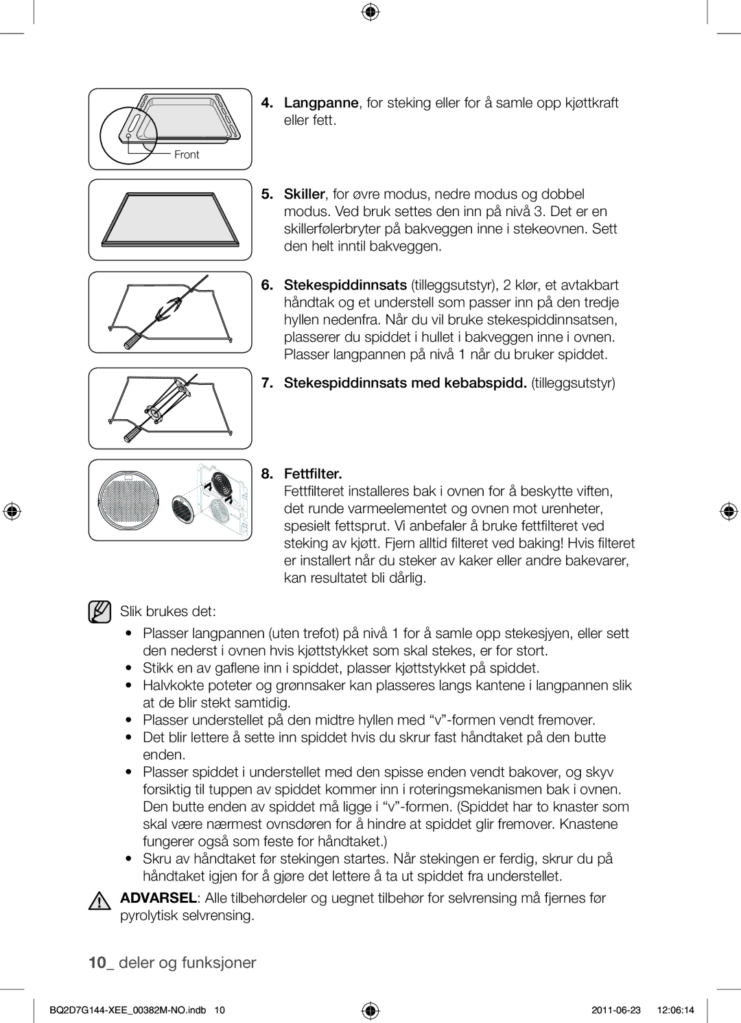 Samsung BQ2D7G144/XEE manual Deler og funksjoner 