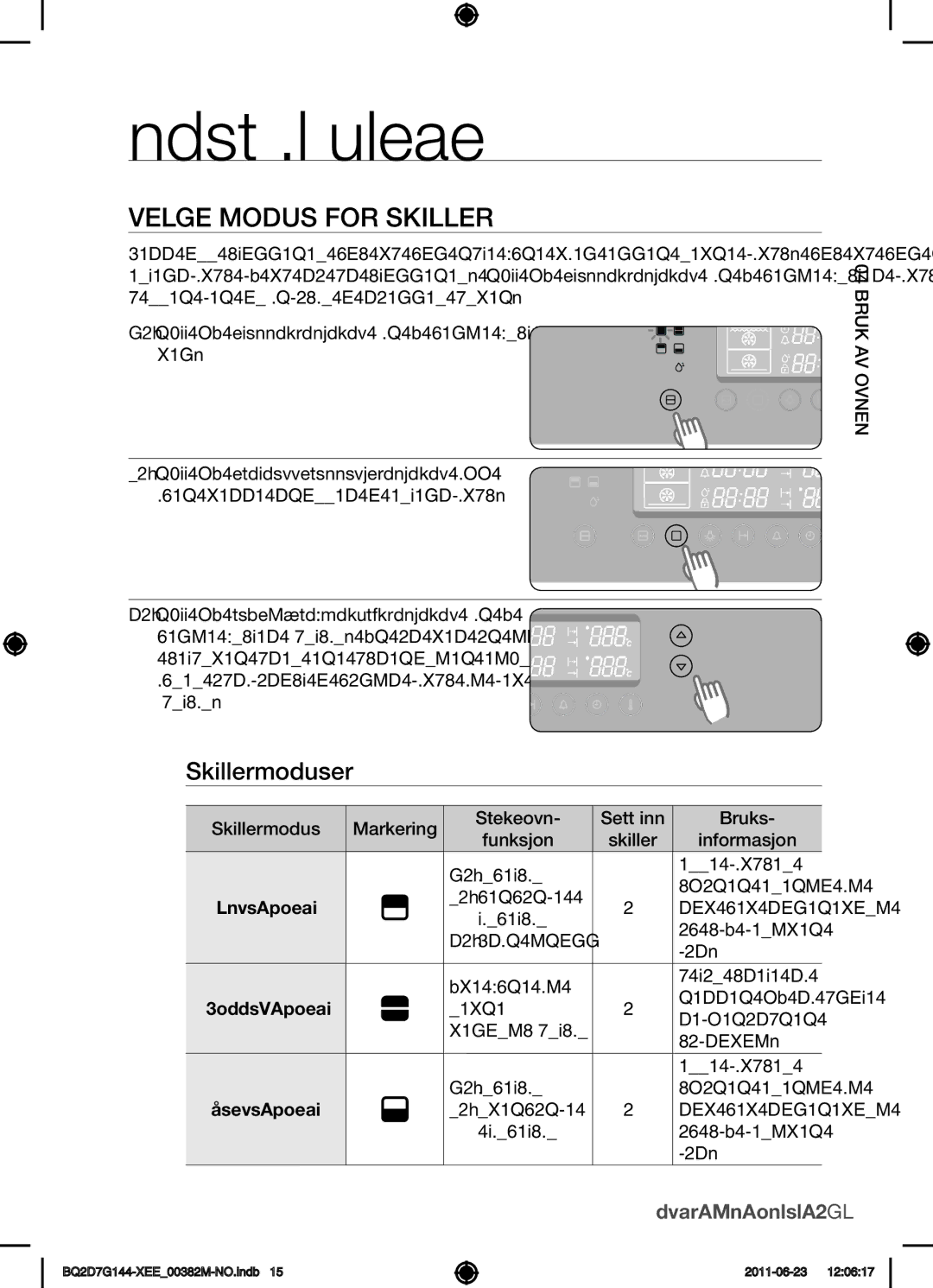 Samsung BQ2D7G144/XEE manual Bruk av ovnen, Velge modus for skiller 