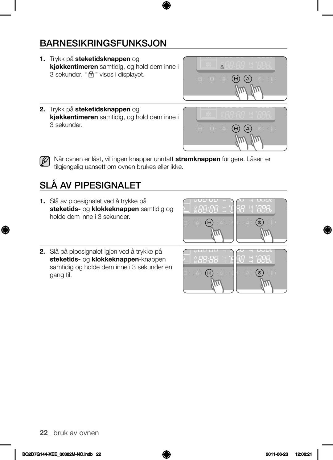 Samsung BQ2D7G144/XEE manual Barnesikringsfunksjon, Slå av pipesignalet 