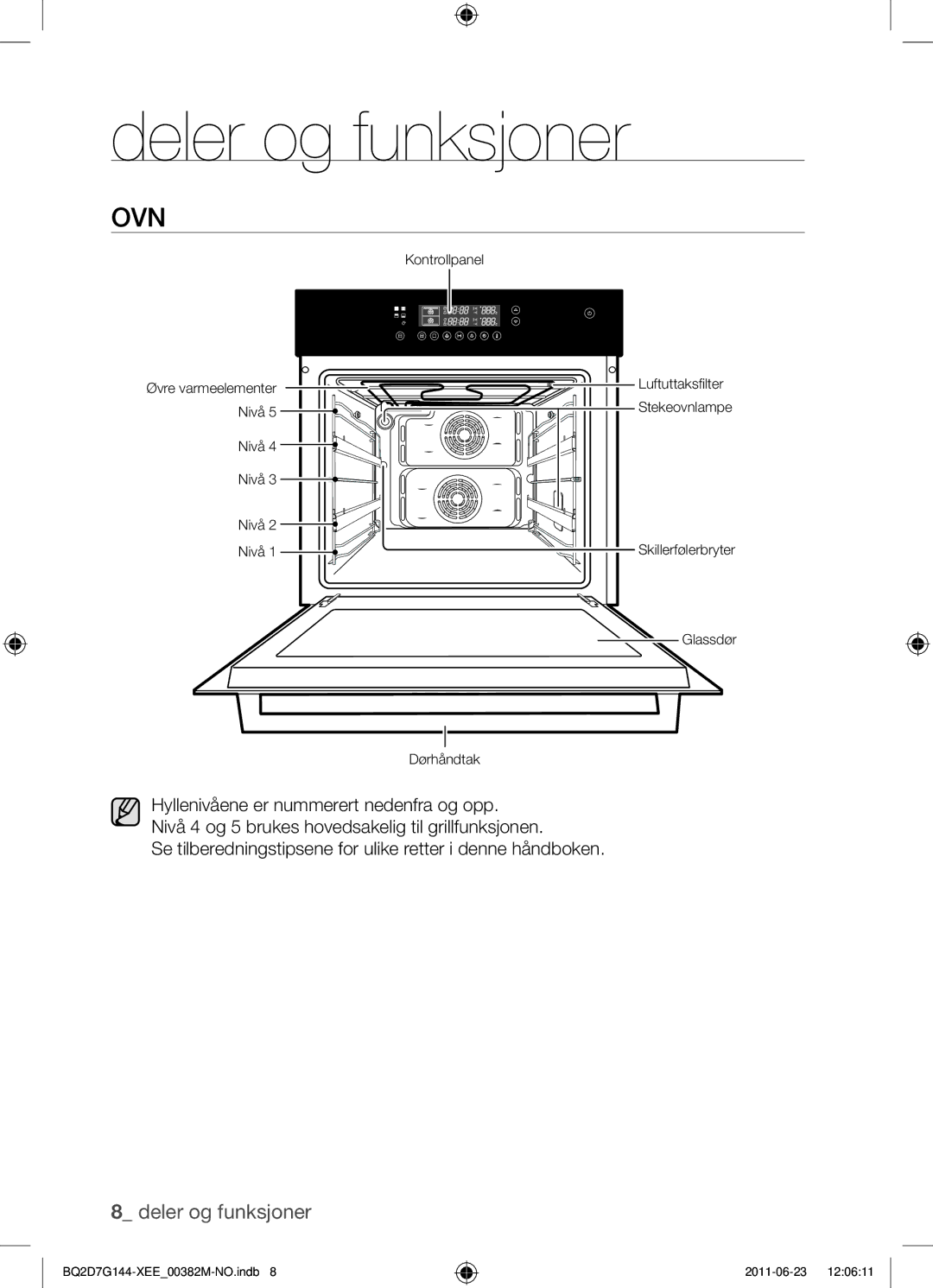 Samsung BQ2D7G144/XEE manual Deler og funksjoner, Ovn 