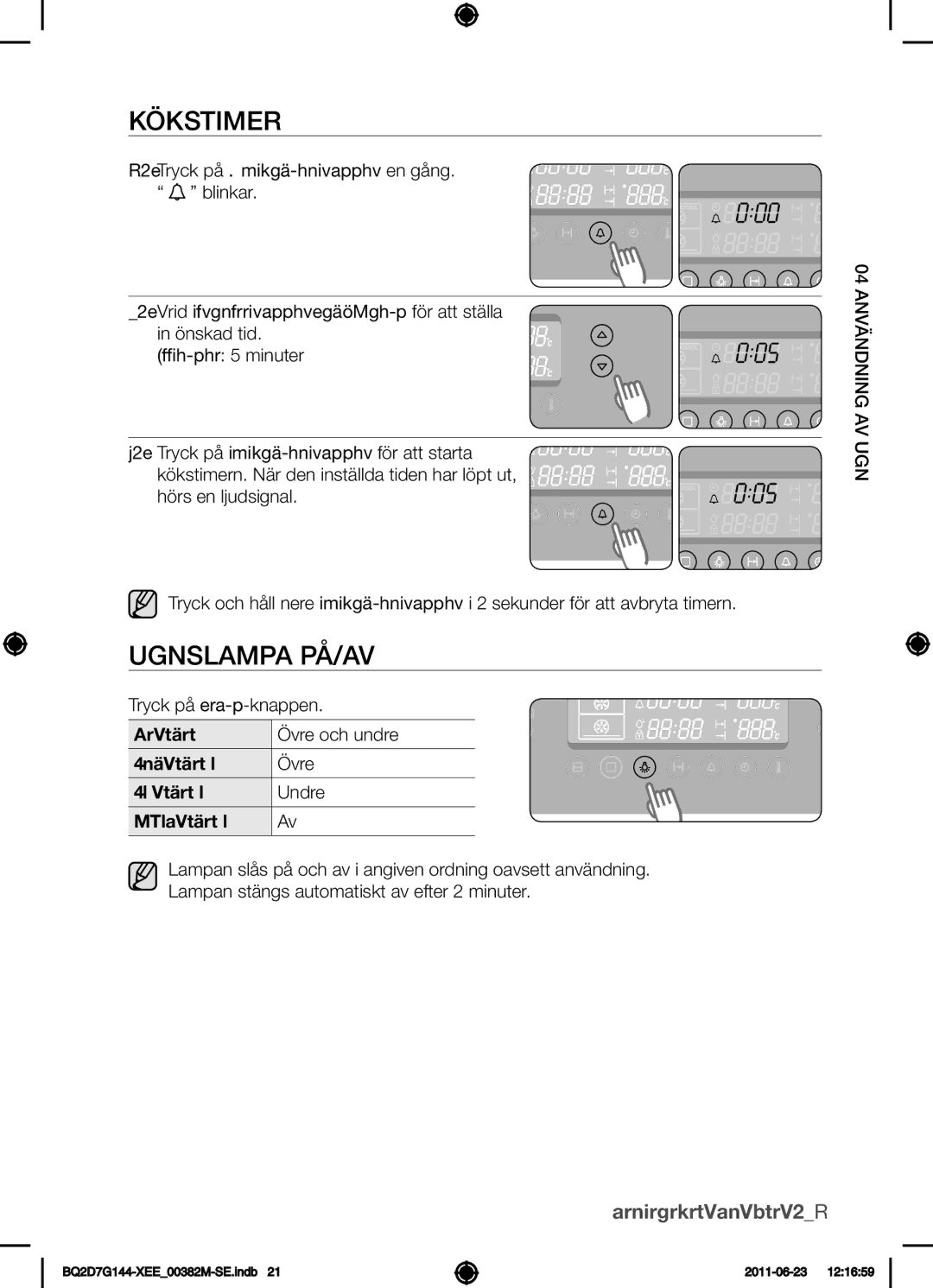 Samsung BQ2D7G144/XEE manual Kökstimer, Ugnslampa på/av 