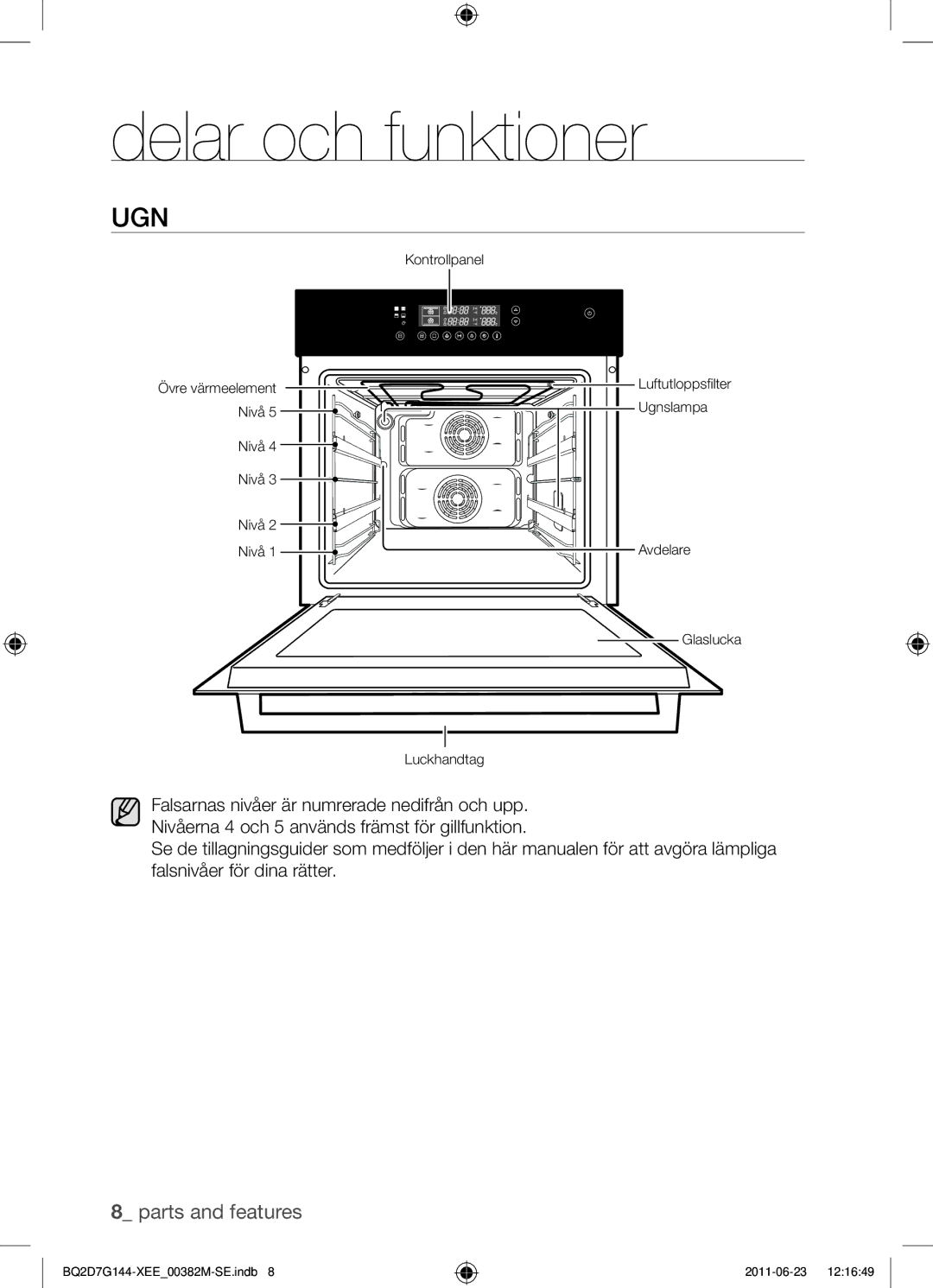 Samsung BQ2D7G144/XEE manual Delar och funktioner, Ugn 