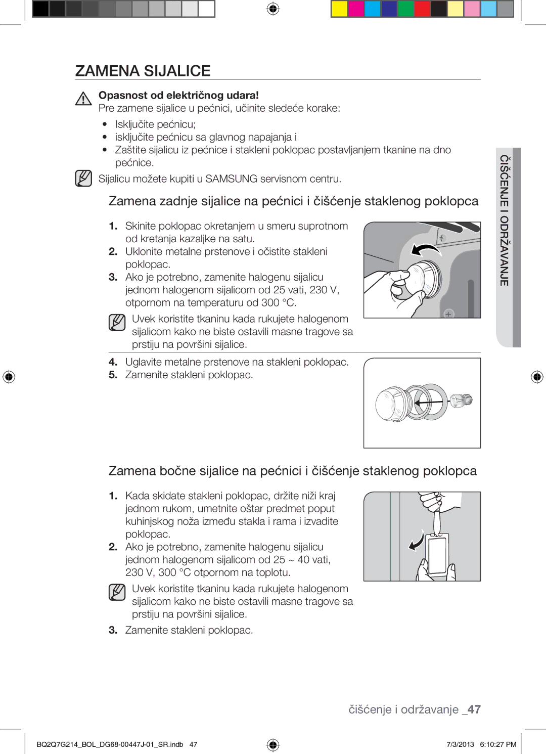 Samsung BQ2Q7G214/BOL manual Zamena Sijalice, Opasnost od električnog udara 