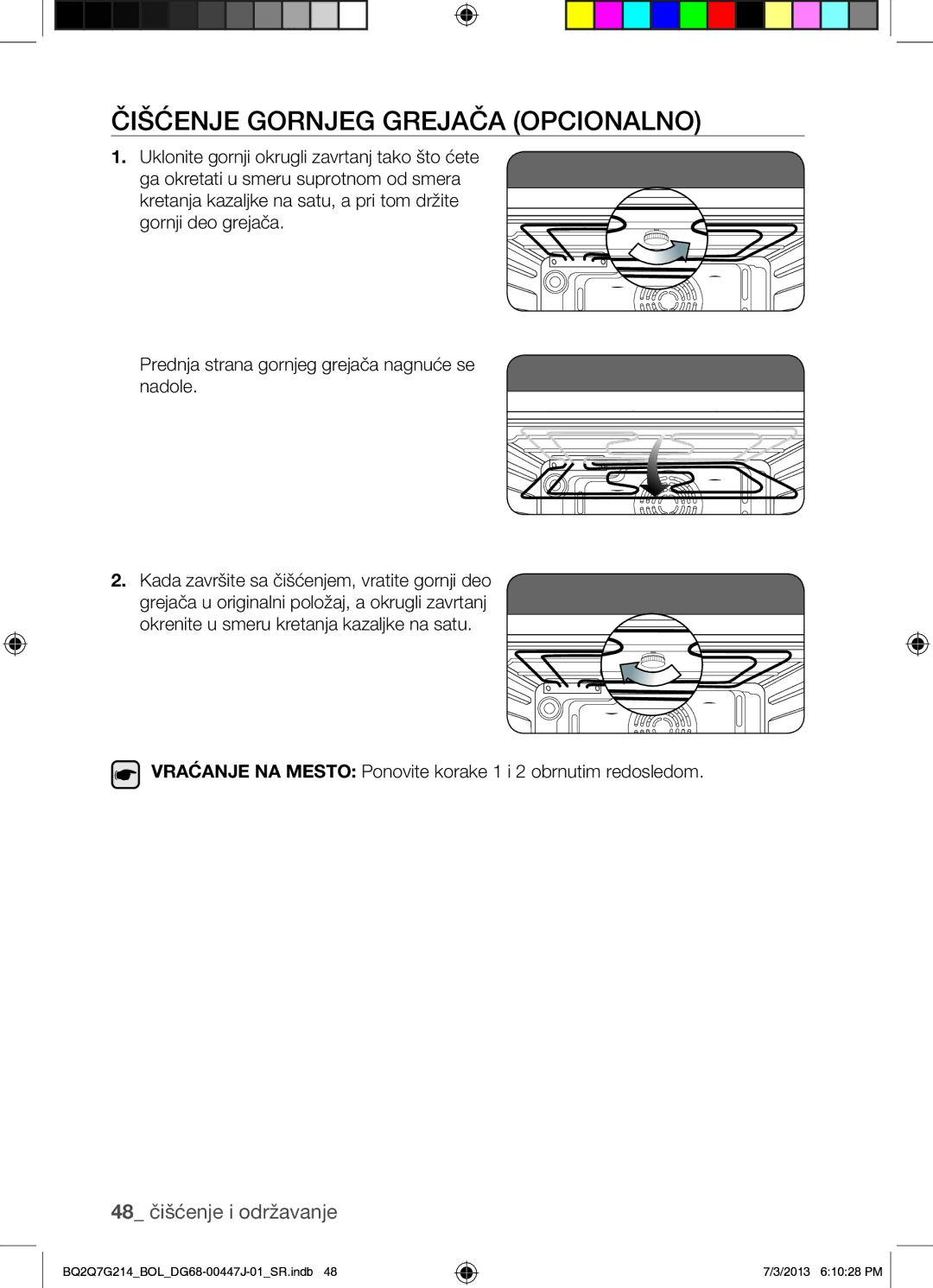 Samsung BQ2Q7G214/BOL manual Čišćenje Gornjeg Grejača Opcionalno, 48 čišćenje i održavanje 