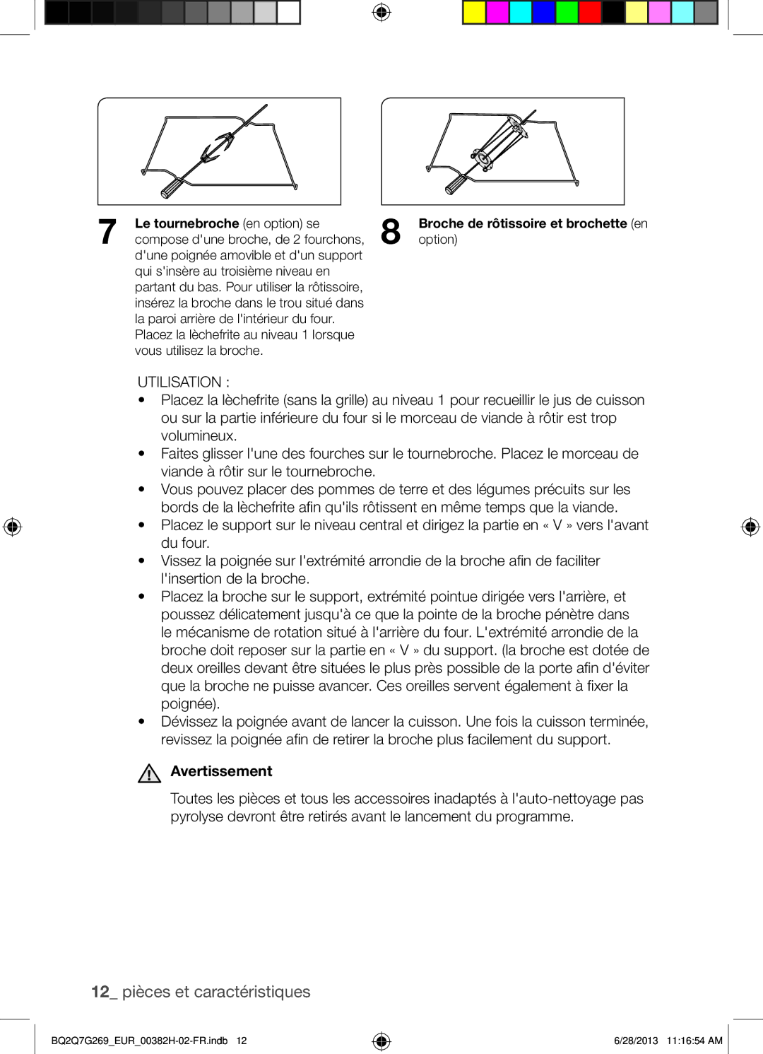 Samsung BQ2Q7G269/EUR manual Avertissement, Le tournebroche en option se, Option 