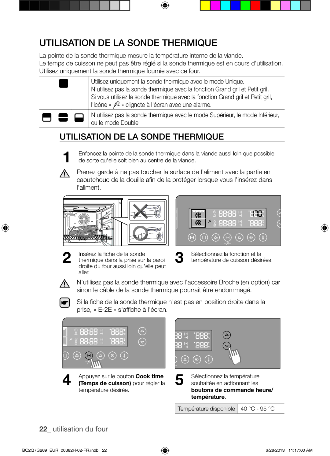 Samsung BQ2Q7G269/EUR manual Utilisation DE LA Sonde Thermique, Température 