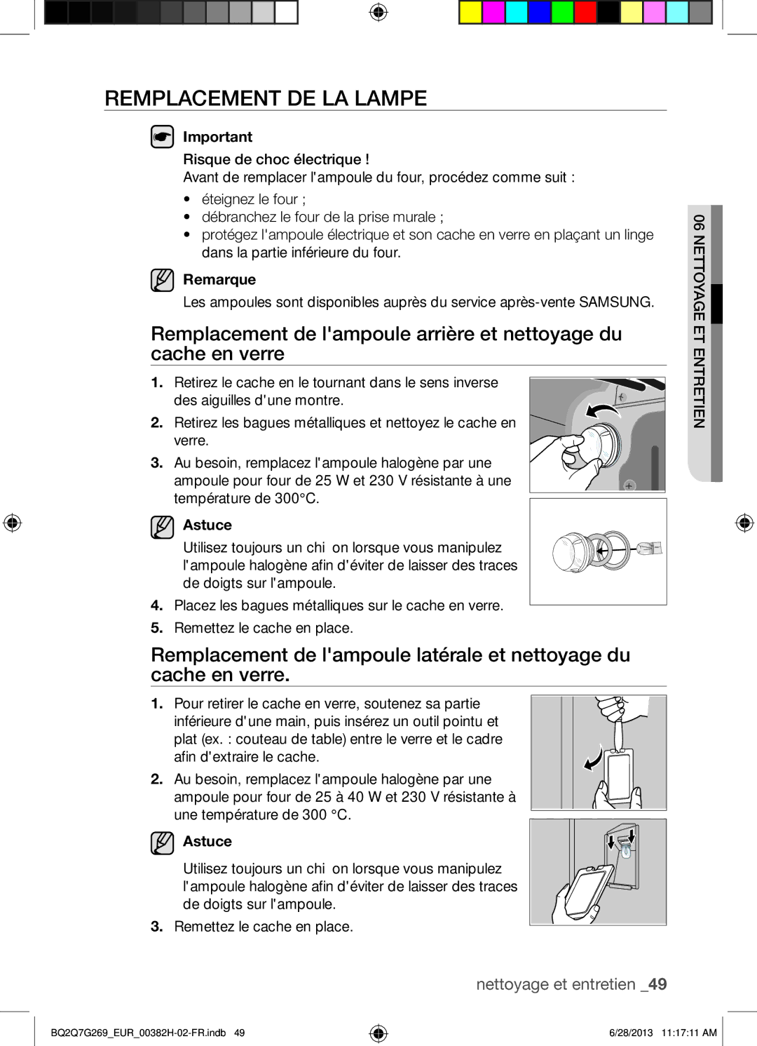 Samsung BQ2Q7G269/EUR manual Remplacement DE LA Lampe, Astuce 