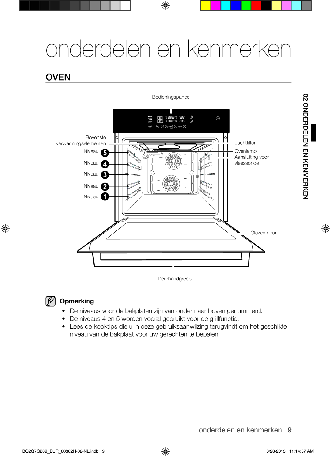 Samsung BQ2Q7G269/EUR manual Onderdelen en kenmerken, Oven 