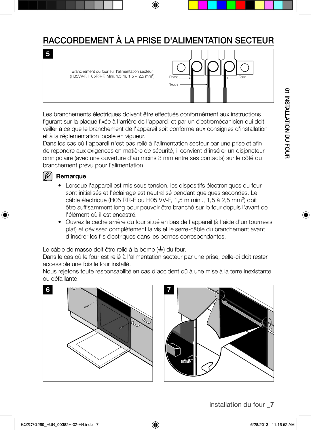 Samsung BQ2Q7G269/EUR manual Raccordement À LA Prise Dalimentation Secteur, Remarque 