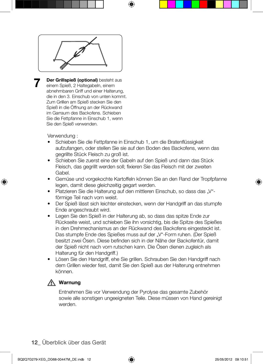 Samsung BQ2Q7G279/XEG manual Warnung, Einem Spieß, 2 Haltegabeln, einem 