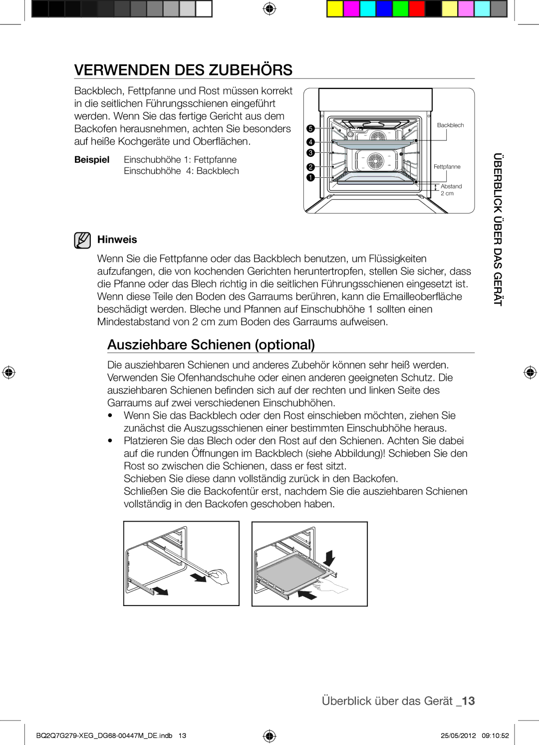 Samsung BQ2Q7G279/XEG manual Verwenden DES Zubehörs, Ausziehbare Schienen optional 