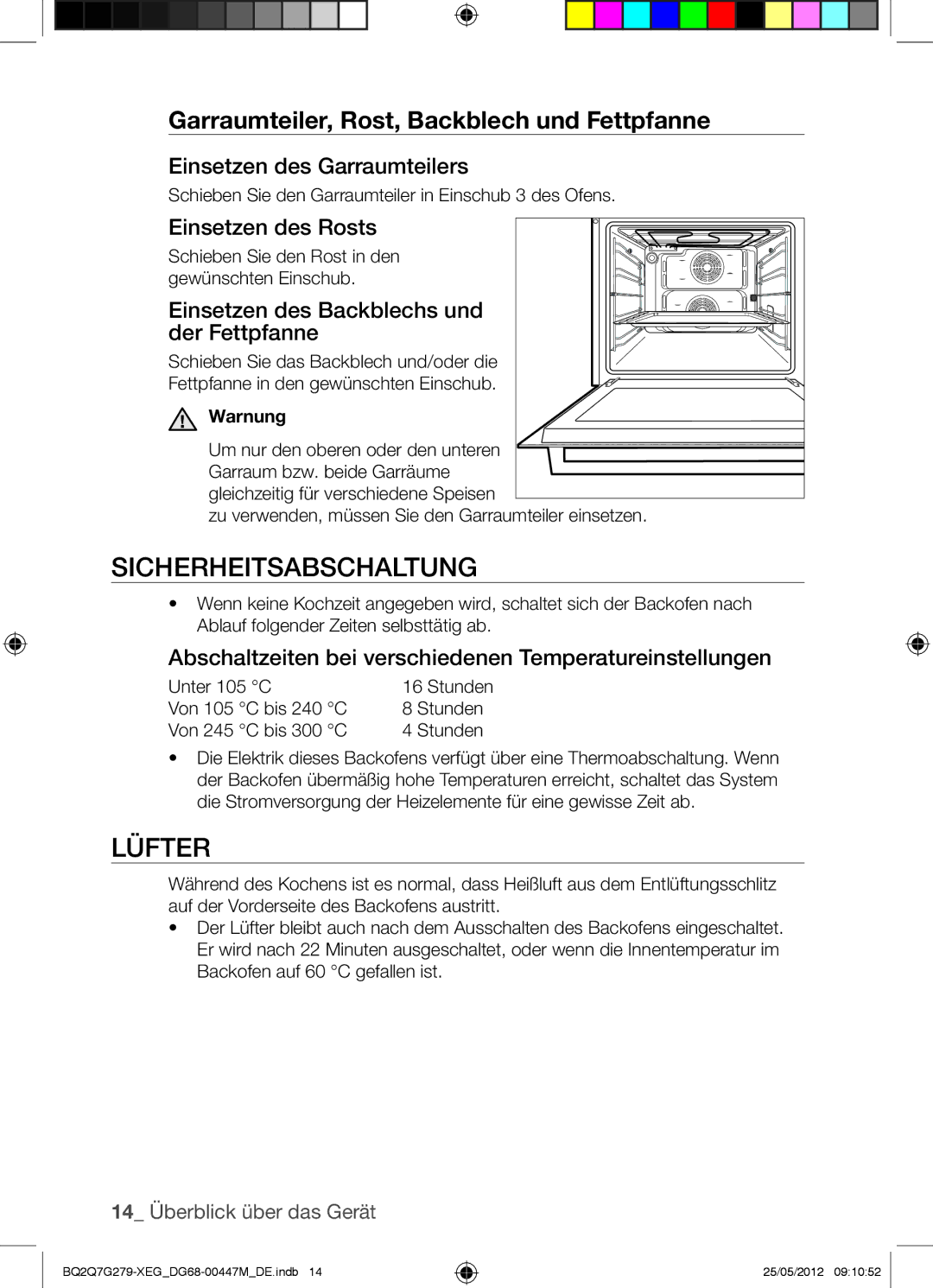 Samsung BQ2Q7G279/XEG manual Sicherheitsabschaltung, Lüfter, Stunden 