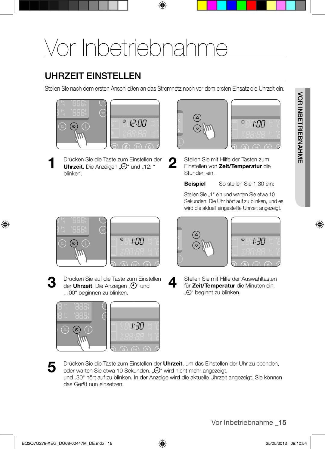 Samsung BQ2Q7G279/XEG manual Vor Inbetriebnahme, Uhrzeit Einstellen, Uhrzeit. Die Anzeigen „ und „12, Blinken 