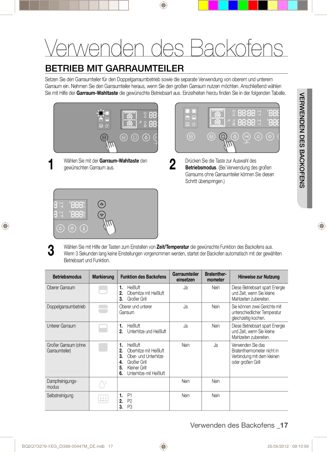 Samsung BQ2Q7G279/XEG manual Betrieb MIT Garraumteiler, Gewünschten Garraum aus, Schritt überspringen 