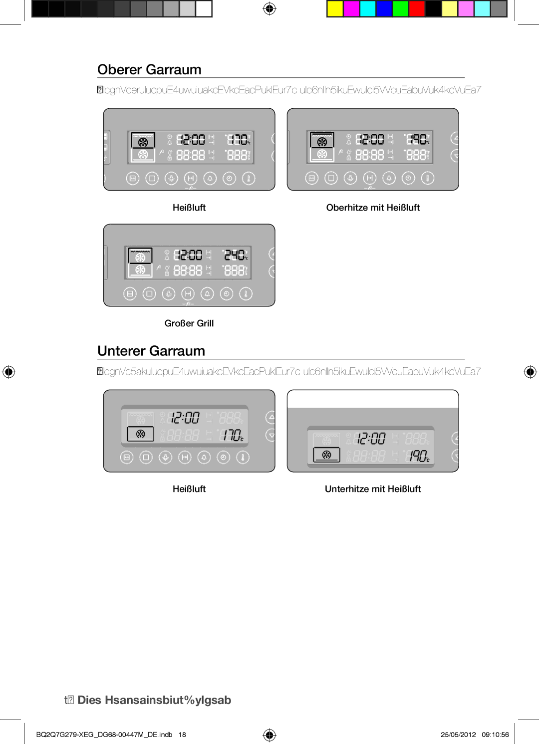 Samsung BQ2Q7G279/XEG manual Oberer Garraum, Unterer Garraum, Heißluft Oberhitze mit Heißluft Großer Grill 