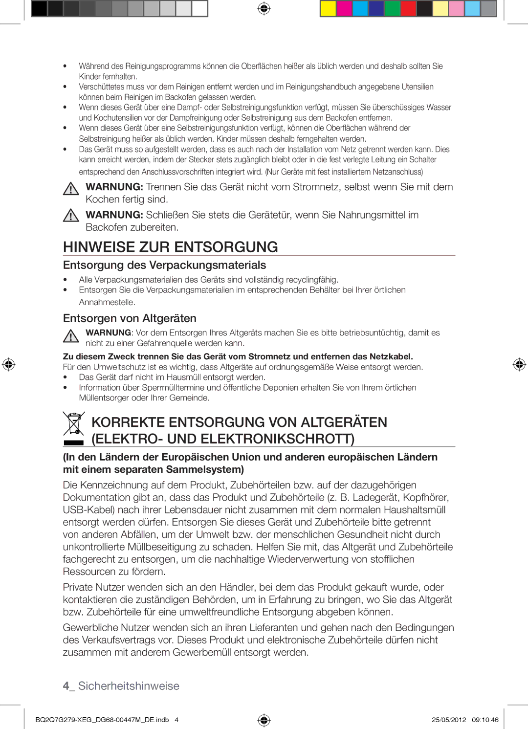 Samsung BQ2Q7G279/XEG manual Hinweise ZUR Entsorgung, Entsorgung des Verpackungsmaterials 