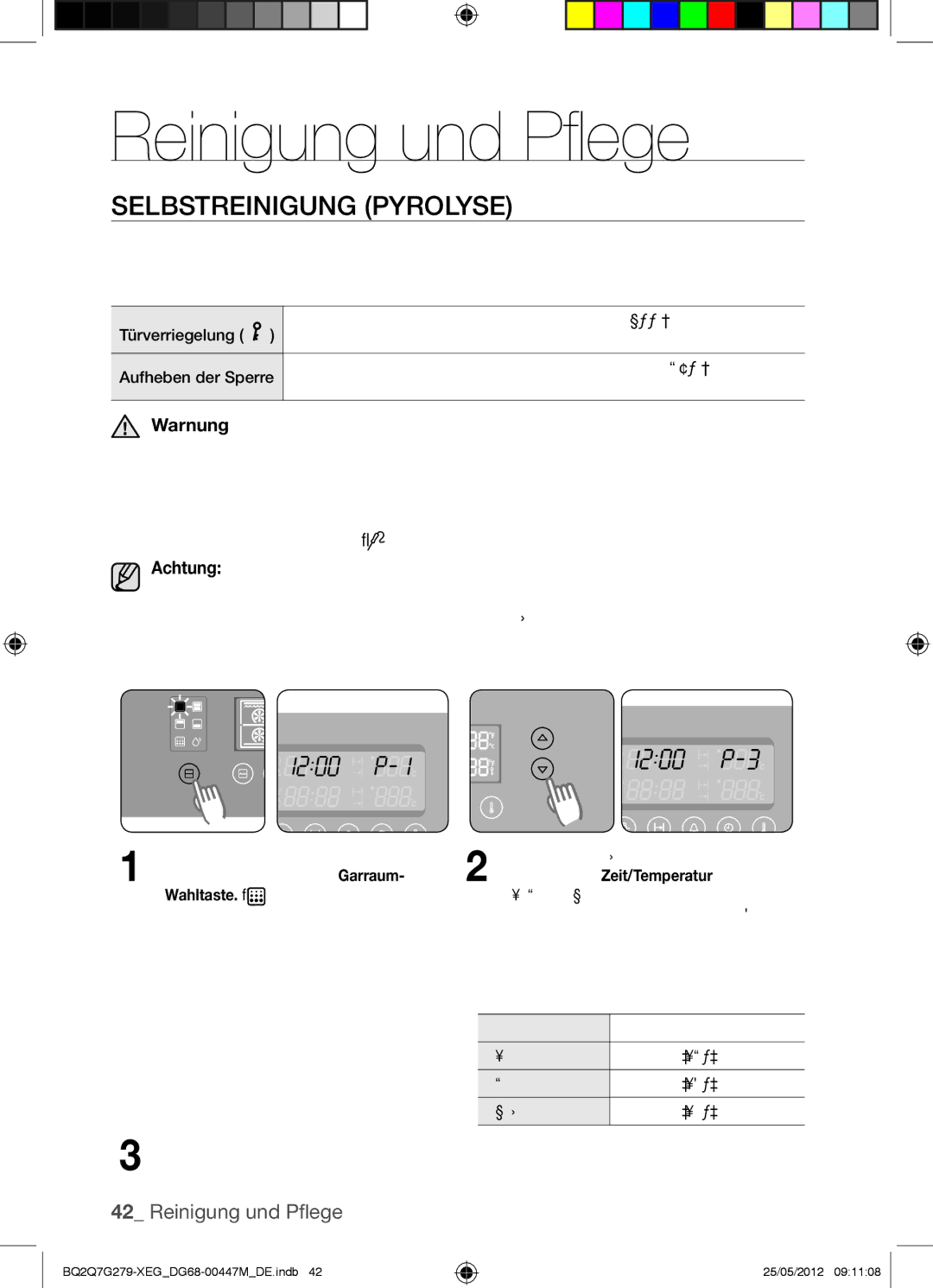 Samsung BQ2Q7G279/XEG manual Reinigung und Pflege, Selbstreinigung Pyrolyse, Drücken Sie zum Einstellen des 