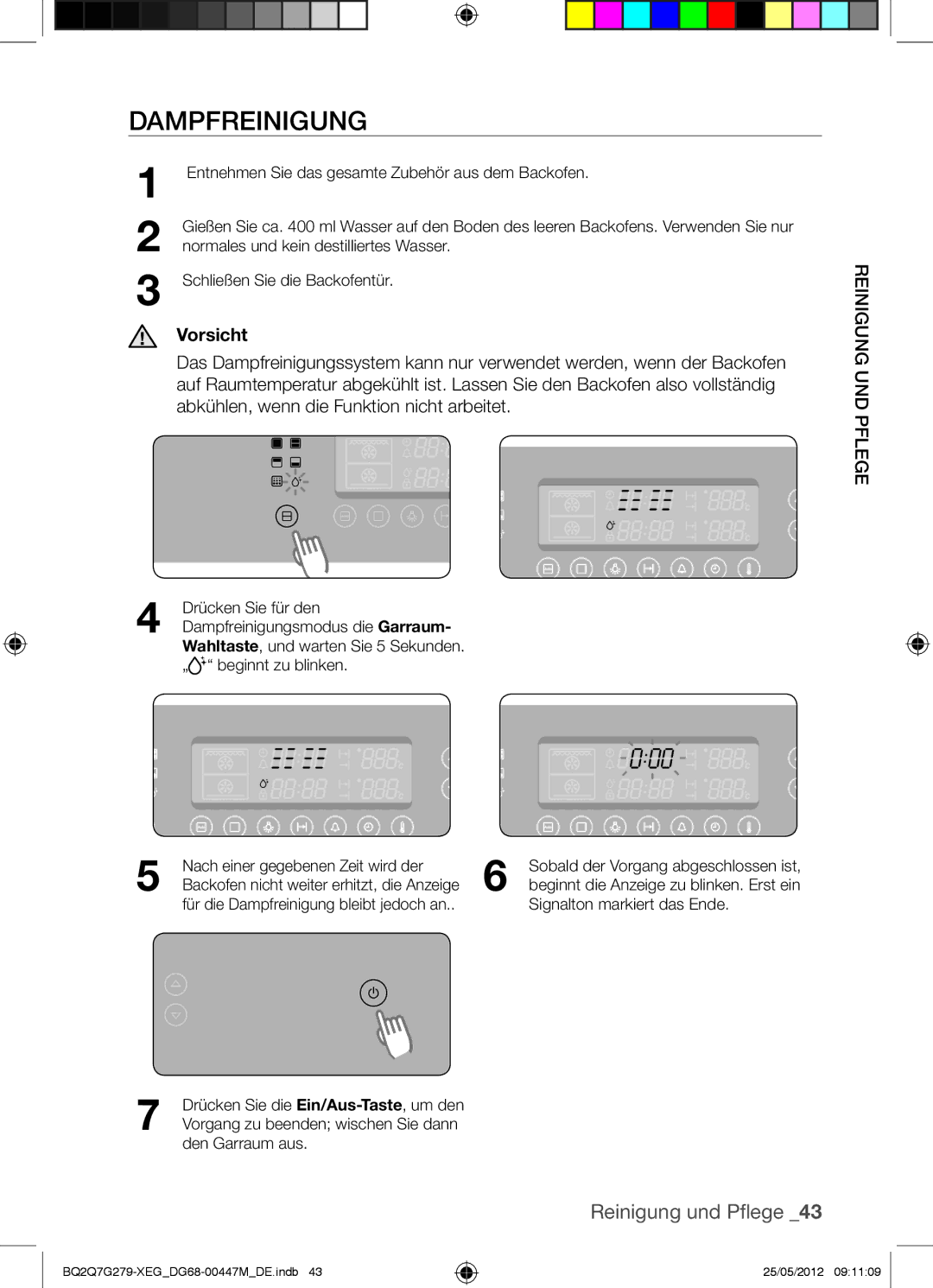 Samsung BQ2Q7G279/XEG manual Dampfreinigung, Vorsicht 