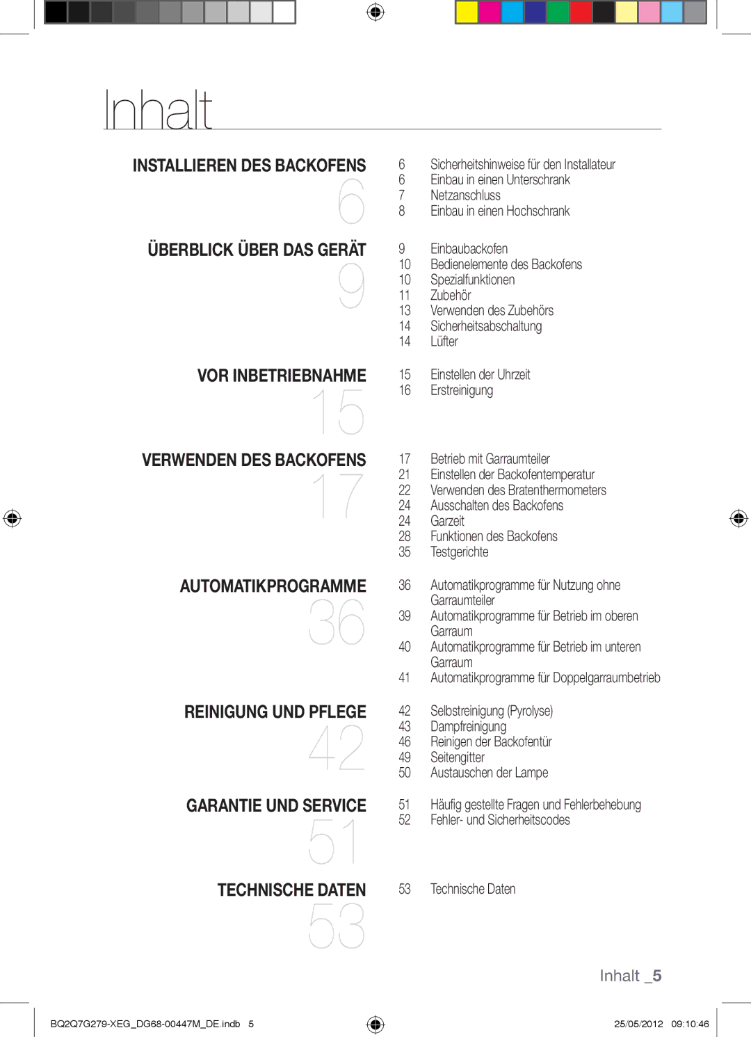 Samsung BQ2Q7G279/XEG manual Inhalt, Automatikprogramme für Doppelgarraumbetrieb 