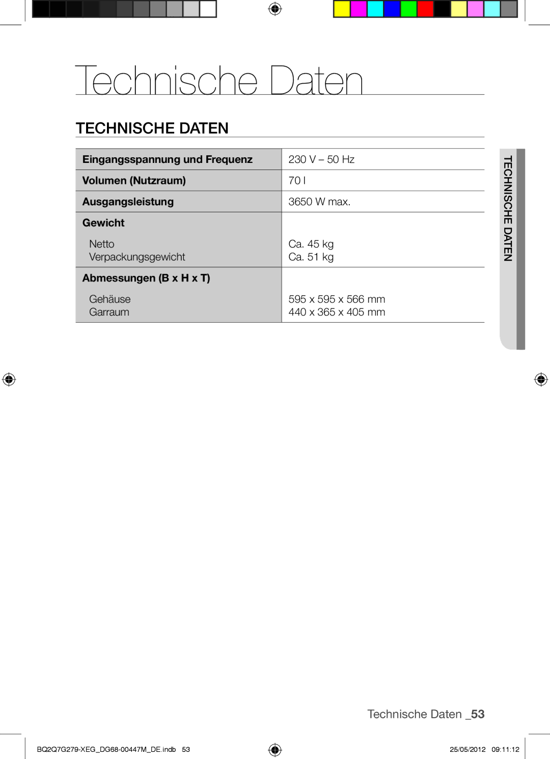 Samsung BQ2Q7G279/XEG manual Technische Daten 