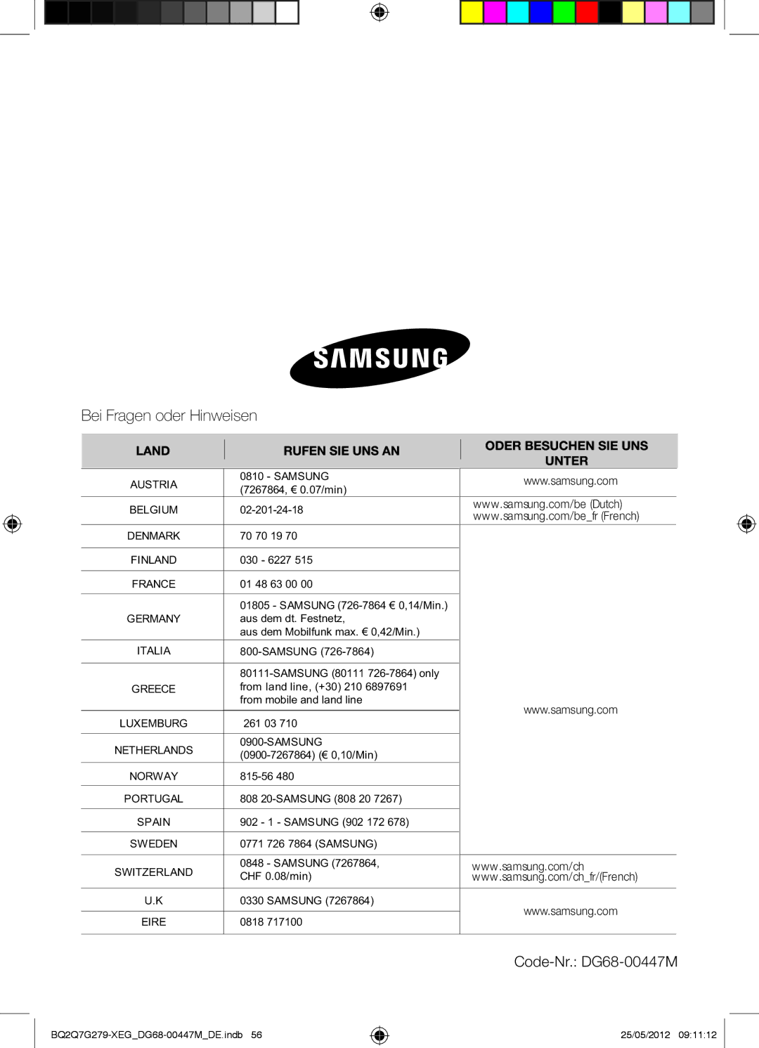 Samsung BQ2Q7G279/XEG manual Bei Fragen oder Hinweisen 