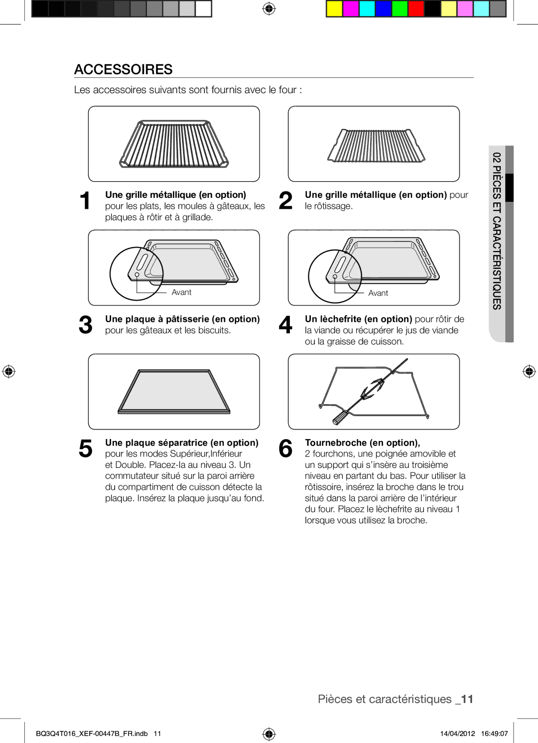 Samsung BQ3Q4T016/XEF Accessoires, Les accessoires suivants sont fournis avec le four , Une grille métallique en option 