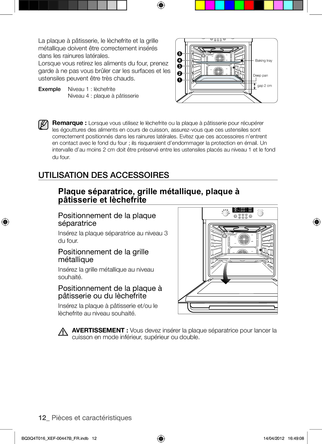 Samsung BQ3Q4T016/XEF manual Utilisation DES Accessoires, Insérez la plaque séparatrice au niveau 3 du four 