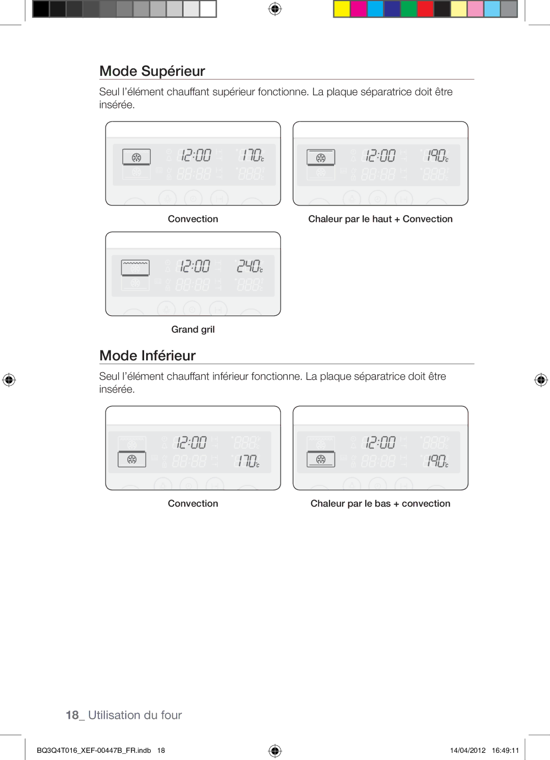 Samsung BQ3Q4T016/XEF manual Mode Supérieur, Mode Inférieur 