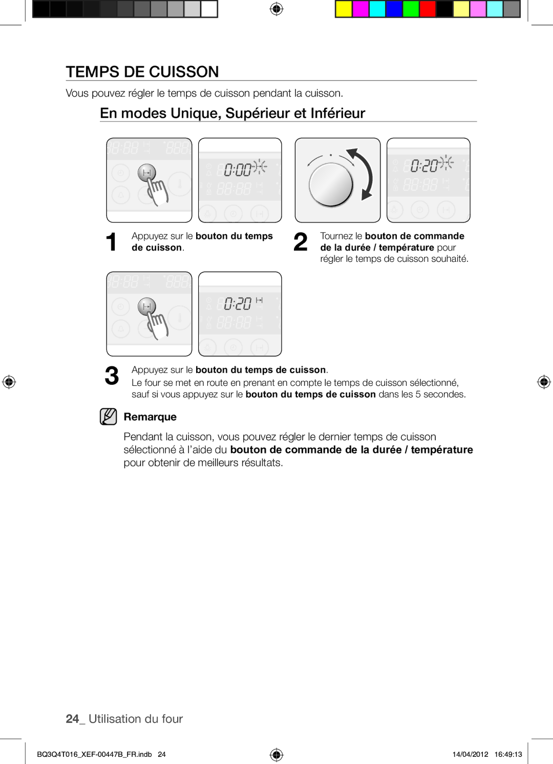 Samsung BQ3Q4T016/XEF manual Temps DE Cuisson, Vous pouvez régler le temps de cuisson pendant la cuisson, De cuisson 