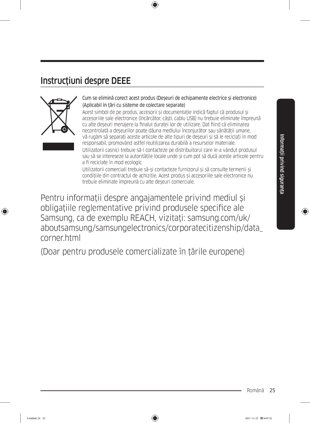 Samsung BRB260030WW/EF manual Instrucţiuni despre Deee 