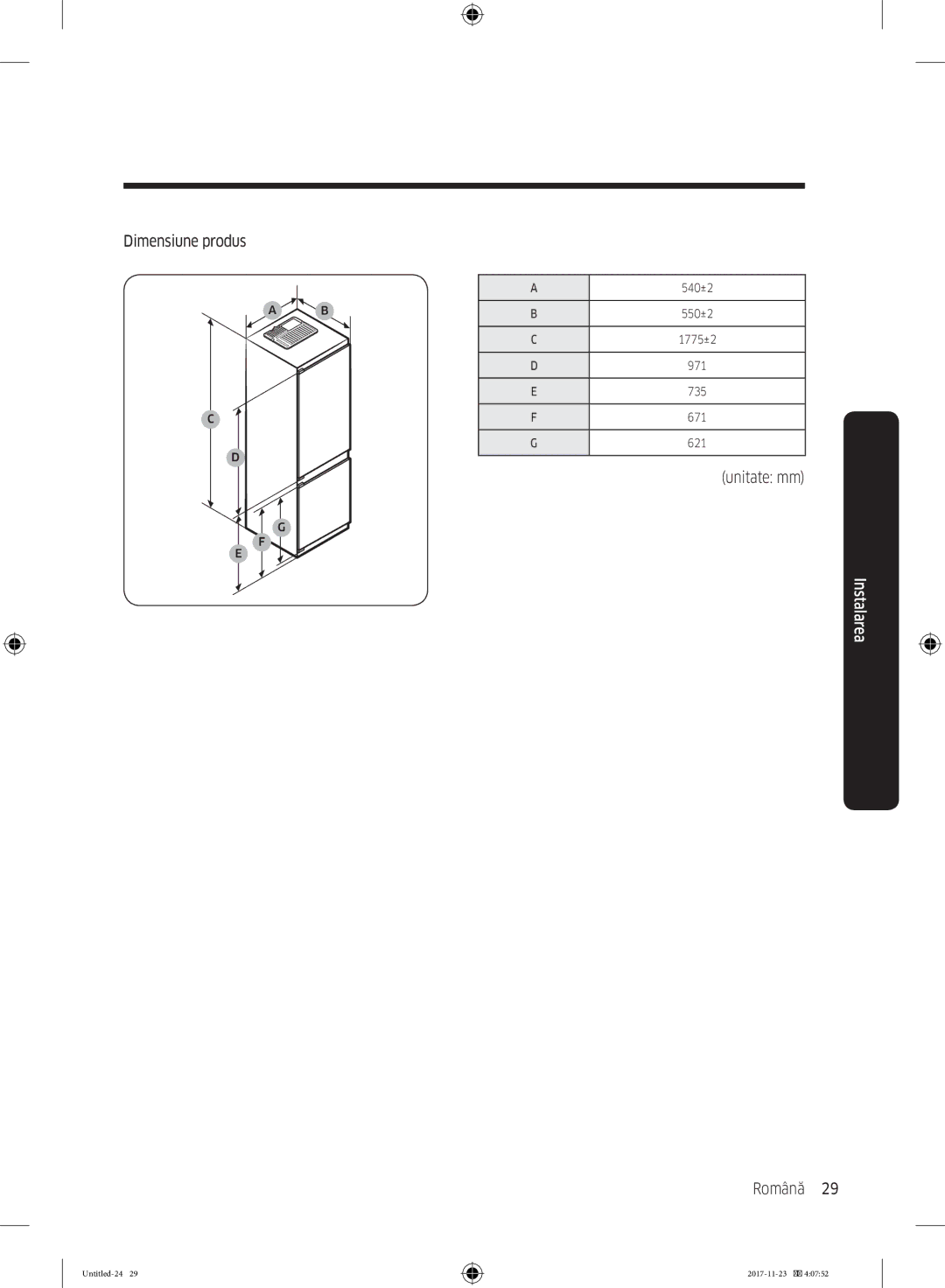 Samsung BRB260030WW/EF manual Dimensiune produs, Unitate mm 