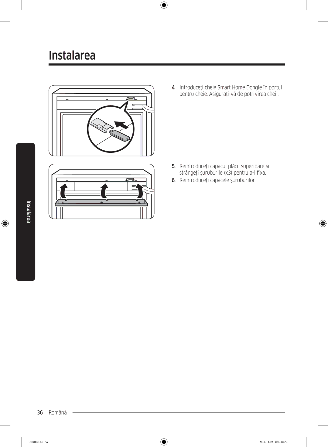 Samsung BRB260030WW/EF manual Reintroduceţi capacele şuruburilor Română 