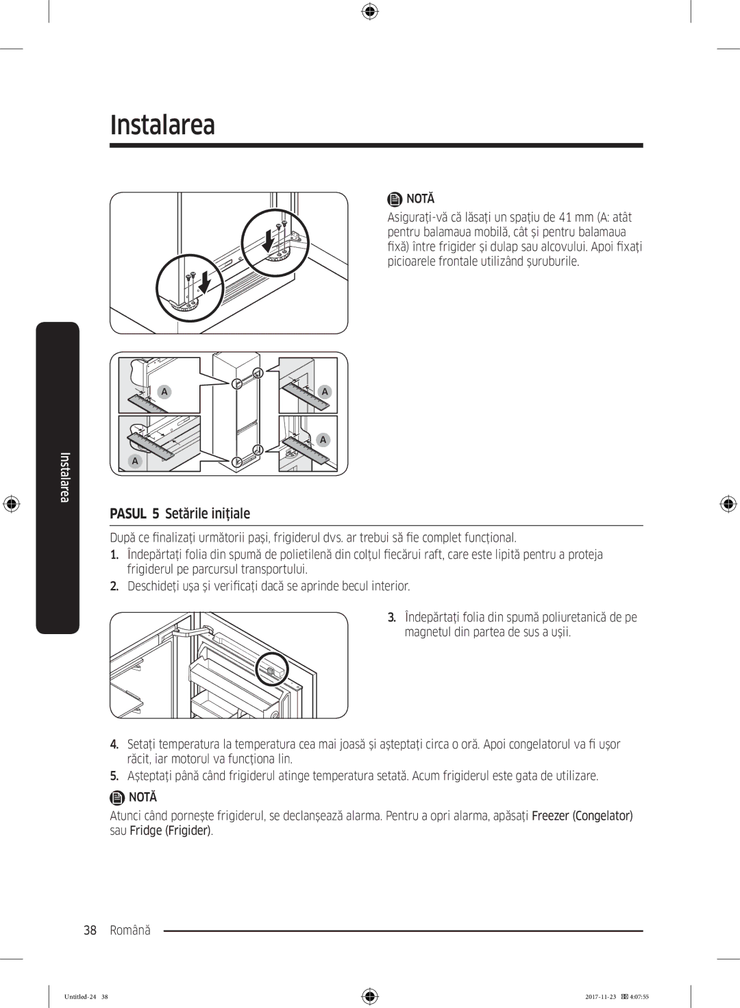 Samsung BRB260030WW/EF manual Pasul 5 Setările iniţiale 