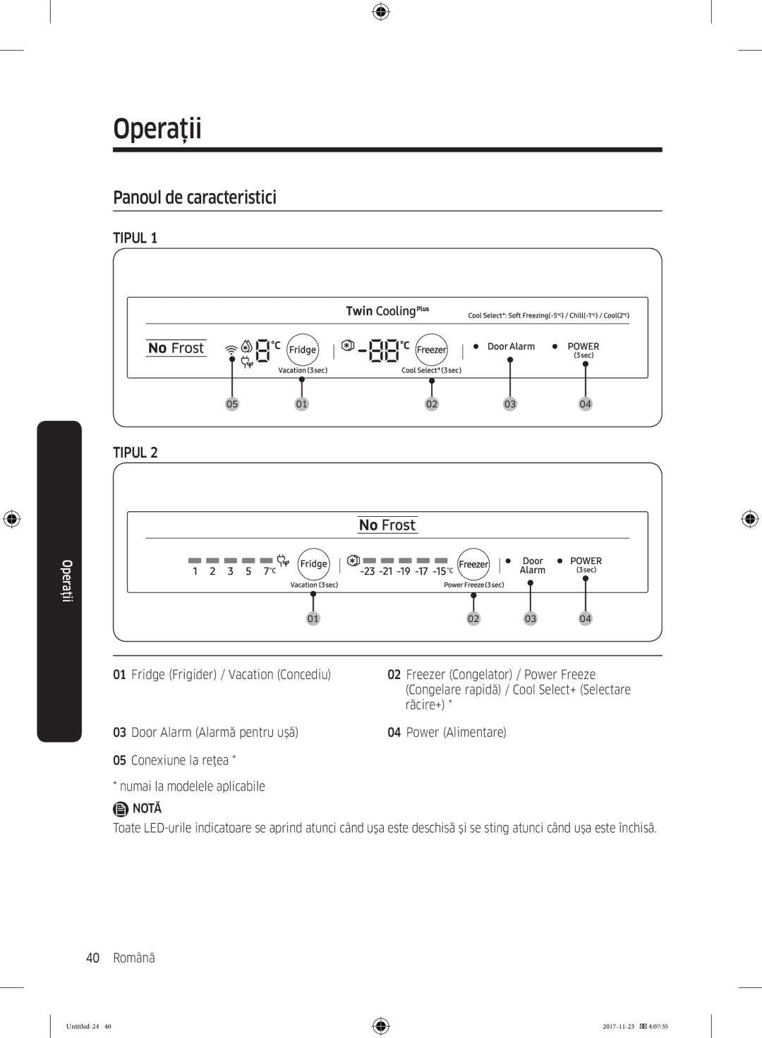 Samsung BRB260030WW/EF manual Operaţii, Răcire+ 