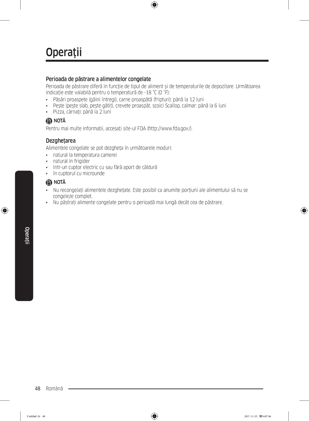 Samsung BRB260030WW/EF manual Perioada de păstrare a alimentelor congelate, Dezgheţarea 