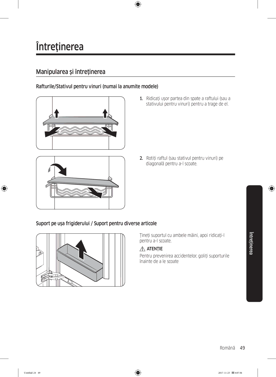 Samsung BRB260030WW/EF manual Rafturile/Stativul pentru vinuri numai la anumite modele 