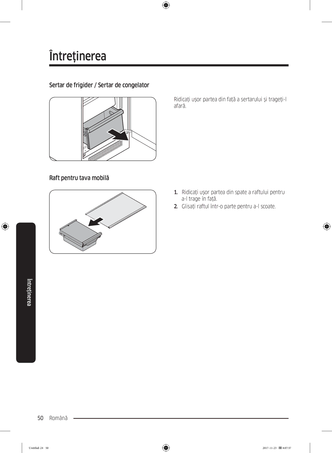 Samsung BRB260030WW/EF manual Sertar de frigider / Sertar de congelator, Raft pentru tava mobilă 