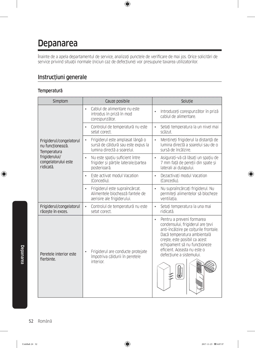 Samsung BRB260030WW/EF manual Temperatură, Setaţi temperatura la una mai, Dacă temperatura ambientală 