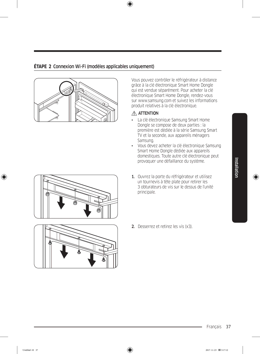 Samsung BRB260030WW/EF, BRB260087WW/EF, BRB260000WW/EF manual Étape 2 Connexion Wi-Fi modèles applicables uniquement 