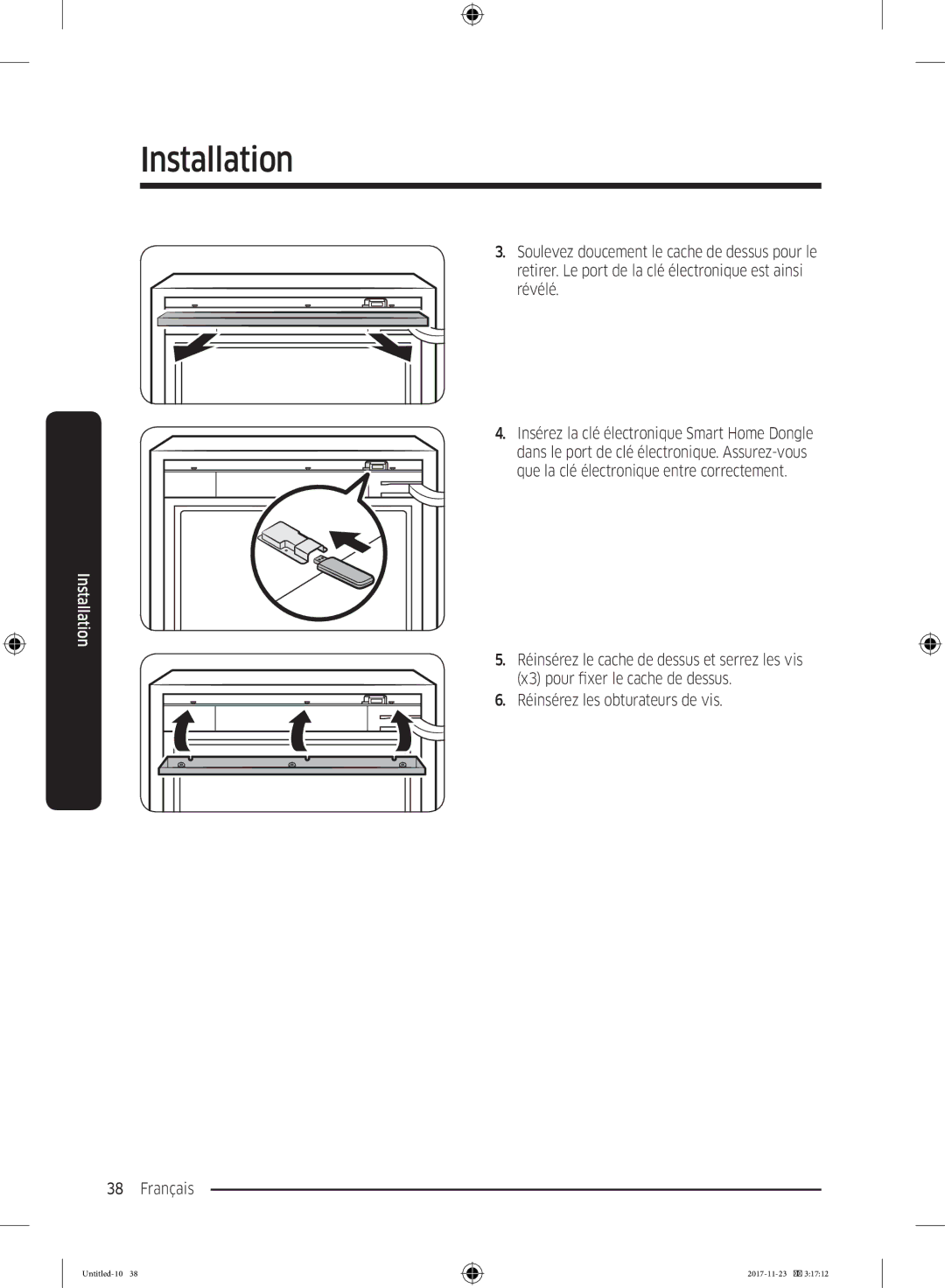 Samsung BRB260176WW/EF, BRB260087WW/EF, BRB260000WW/EF, BRB260130WW/EF manual Réinsérez les obturateurs de vis Français 