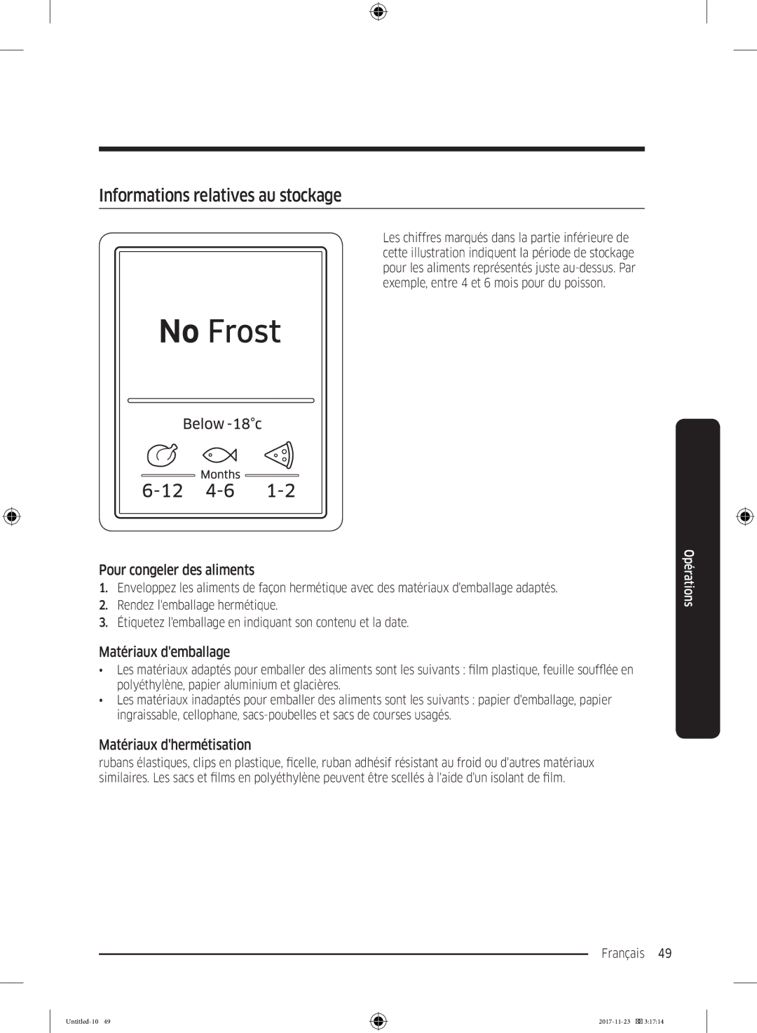 Samsung BRB260010WW/EF manual Informations relatives au stockage, Pour congeler des aliments, Matériaux demballage 