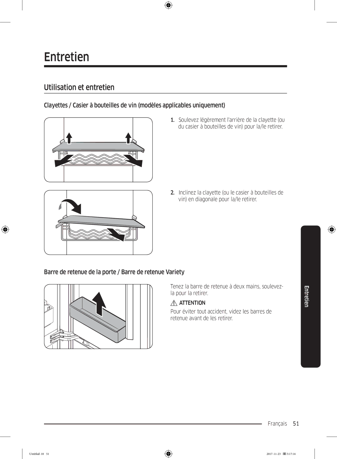 Samsung BRB260000WW/EF, BRB260087WW/EF Utilisation et entretien, Barre de retenue de la porte / Barre de retenue Variety 