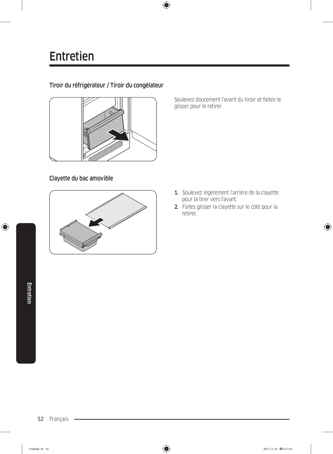 Samsung BRB260130WW/EF, BRB260087WW/EF manual Tiroir du réfrigérateur / Tiroir du congélateur, Clayette du bac amovible 