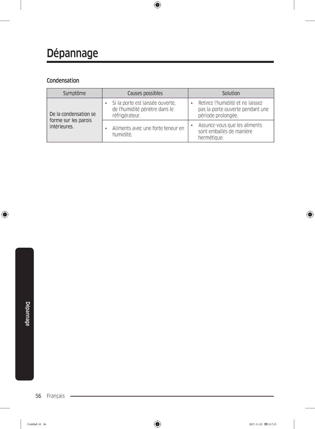 Samsung BRB260035WW/EF, BRB260087WW/EF, BRB260000WW/EF, BRB260130WW/EF, BRB260034WW/EF, BRB260076WW/EF manual Condensation 