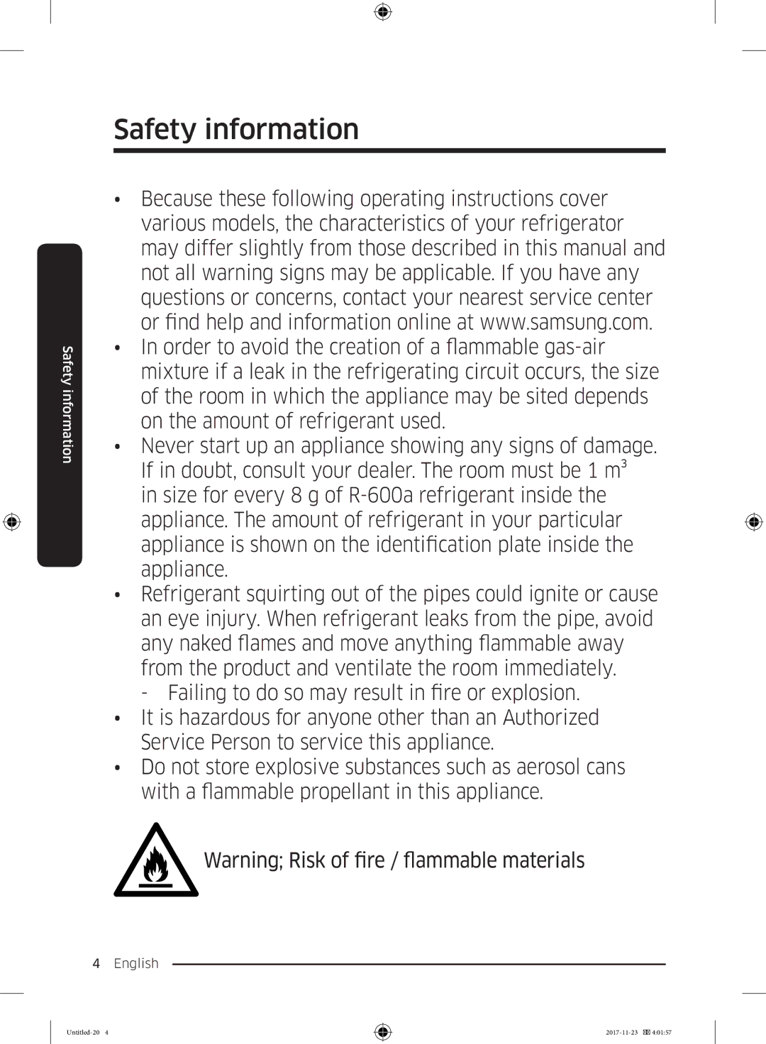 Samsung BRB260034WW/EF, BRB260130WW/EF, BRB260030WW/EF, BRB260176WW/EF, BRB260131WW/EF manual Safety information 