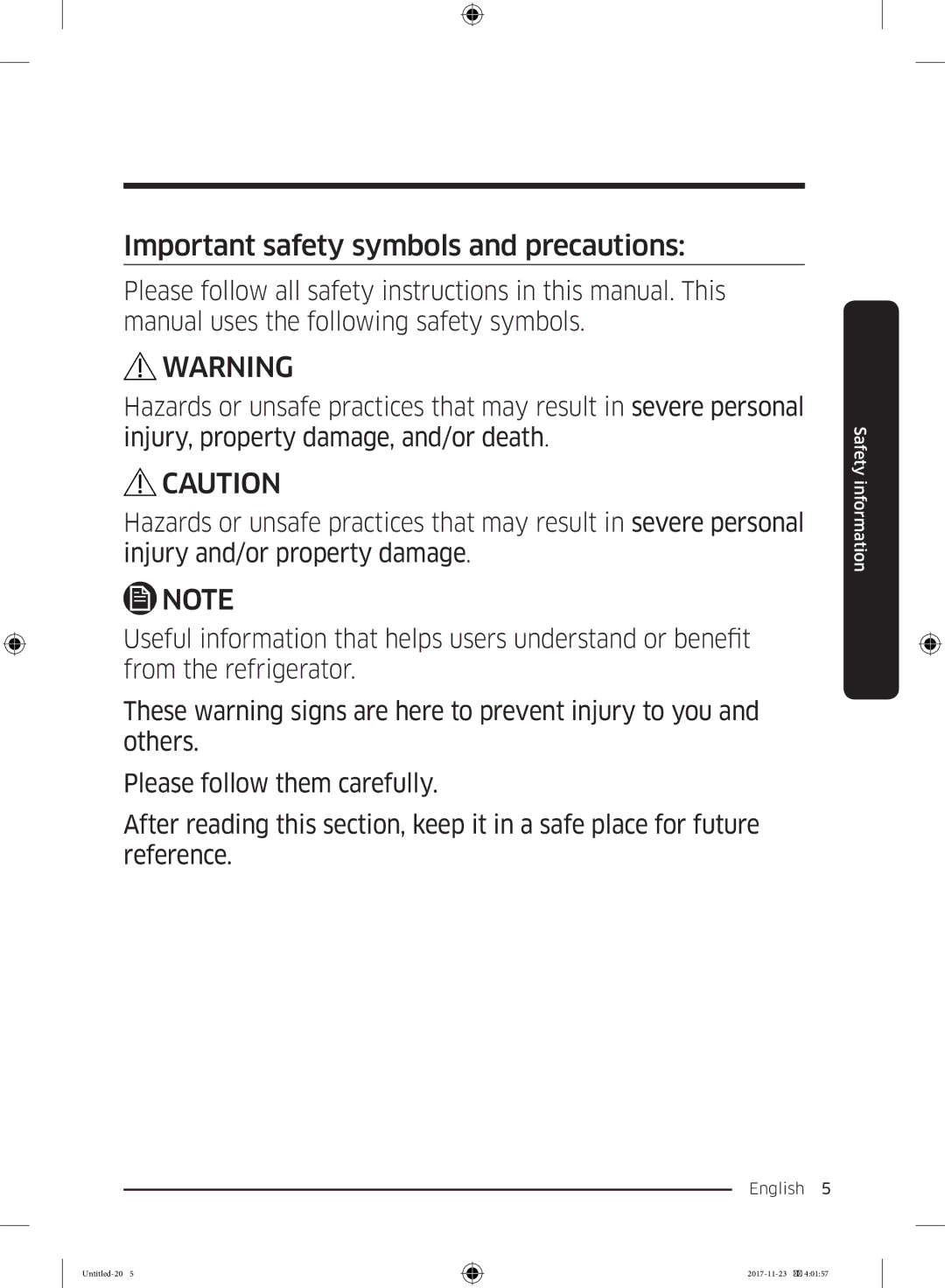 Samsung BRB260030WW/EF, BRB260130WW/EF, BRB260034WW/EF, BRB260176WW/EF manual Important safety symbols and precautions 