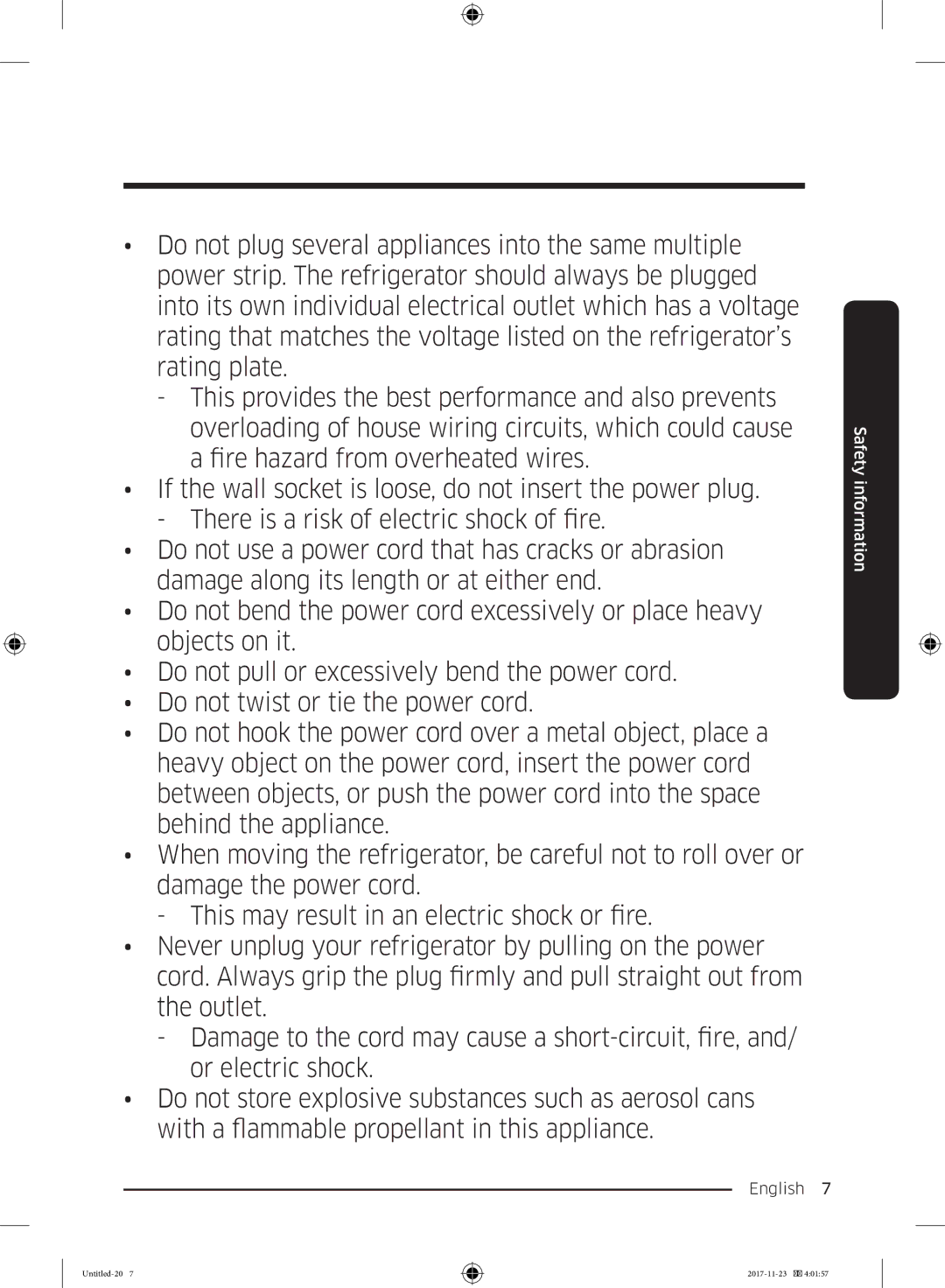 Samsung BRB260131WW/EF, BRB260130WW/EF, BRB260034WW/EF, BRB260030WW/EF, BRB260176WW/EF manual Safety information 