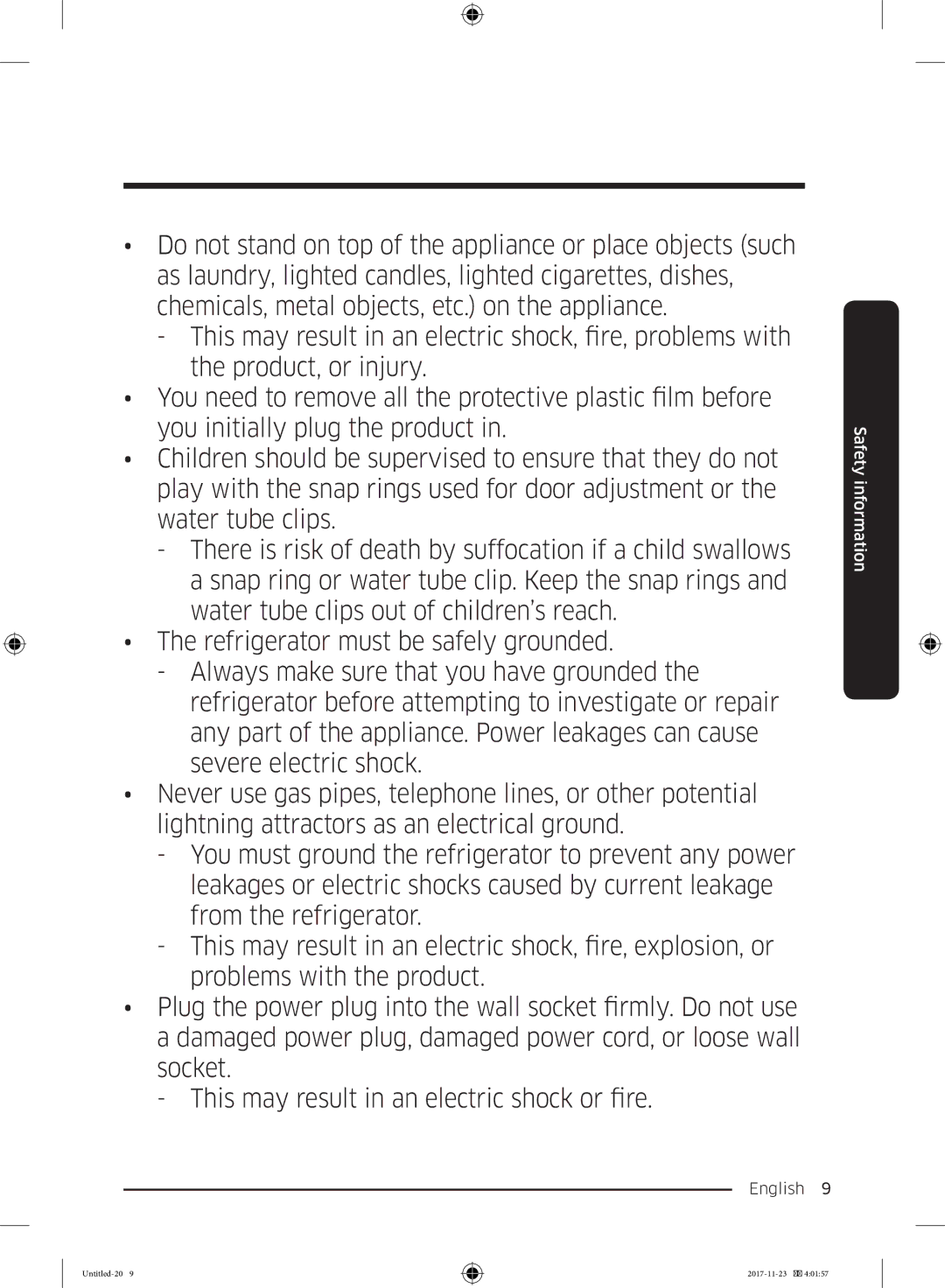 Samsung BRB260034WW/EF, BRB260130WW/EF, BRB260030WW/EF, BRB260176WW/EF, BRB260131WW/EF manual Safety information 