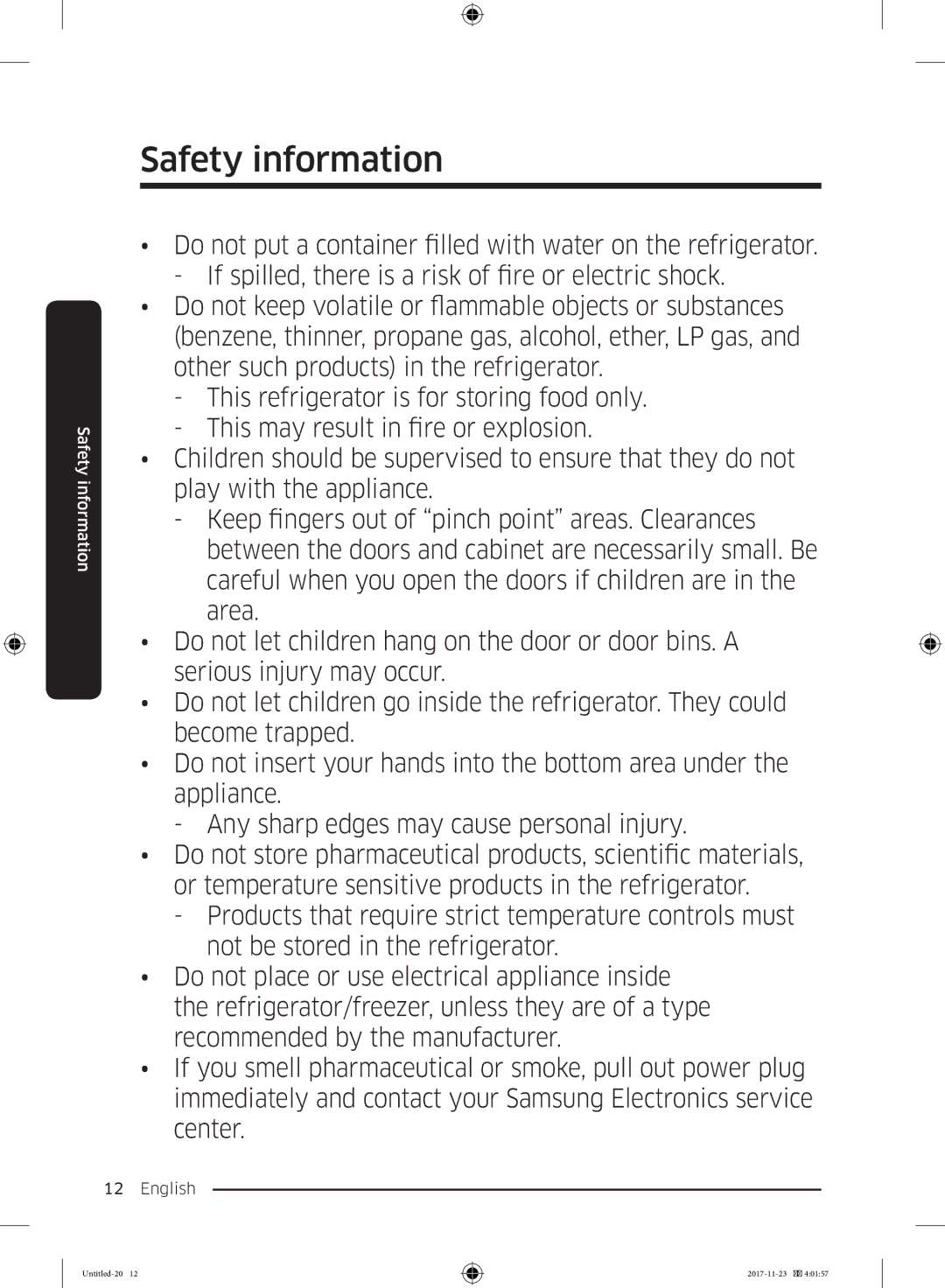 Samsung BRB260131WW/EF, BRB260130WW/EF, BRB260034WW/EF, BRB260030WW/EF, BRB260176WW/EF manual Safety information 