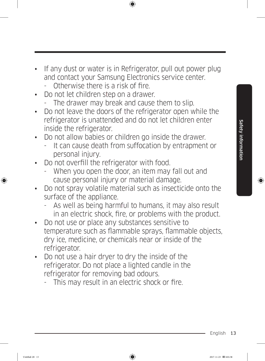 Samsung BRB260130WW/EF, BRB260034WW/EF, BRB260030WW/EF, BRB260176WW/EF, BRB260131WW/EF manual Safety information 